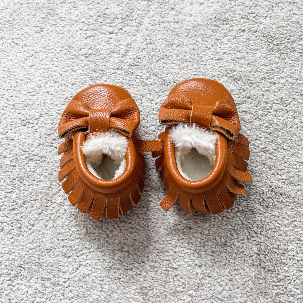 6-12M Brown Faux Leather Mary Jane Moccasins - Picture 2 of 4
